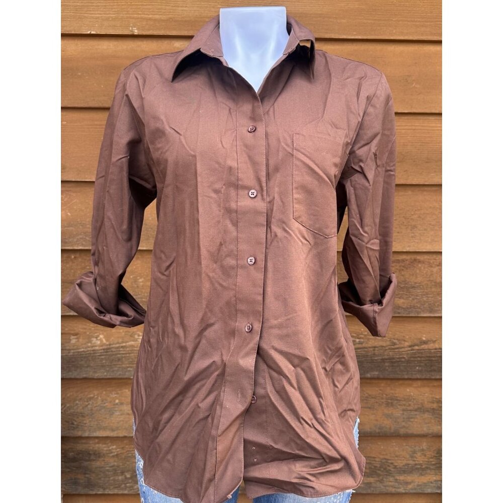 Foxcroft Milk Chocolate Wrinkle Free RN21664 Button Down Shirt Size 12P